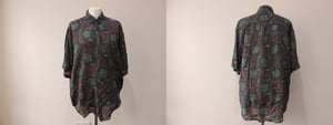 Image of 80s Khaki & Brown Patterned Blouse by Montage (Pour Homme) - L