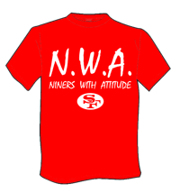 Image 1 of N.W.A. "Niners With Attitude" Red T-Shirt, White Letters