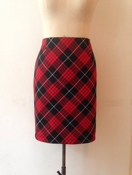 Image of Bias cut Tartan pencil skirt