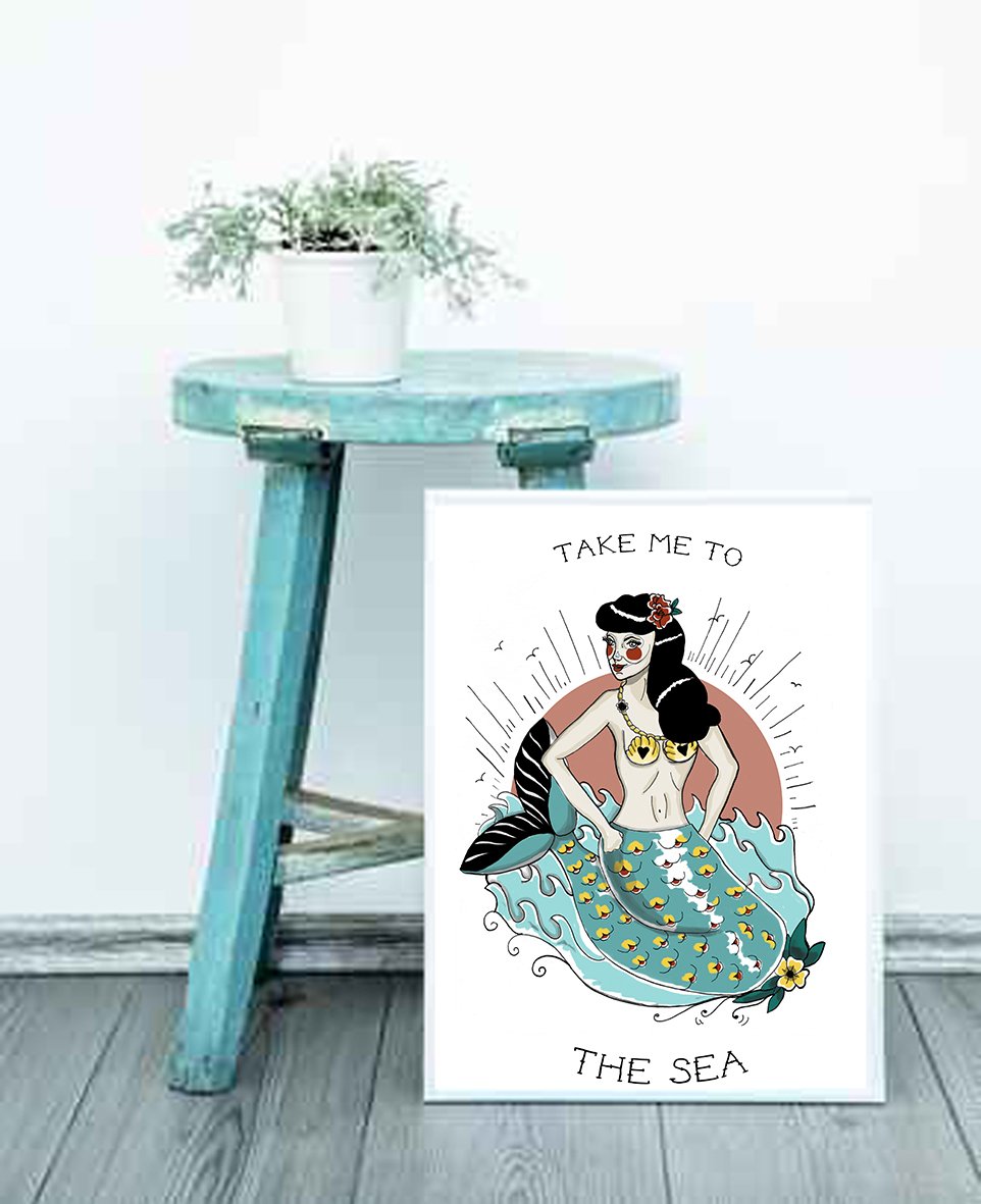 Image of Print Sirena Old school tattoo-  Take me to the sea