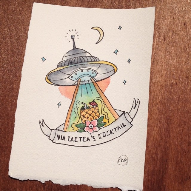 Image of Acuarela Original - Los Aliens también beben cocteles 