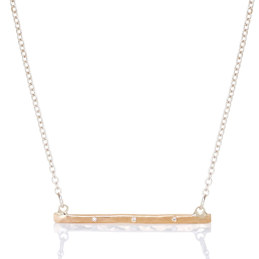 Image of Gold Bar Necklace with Diamond Trio