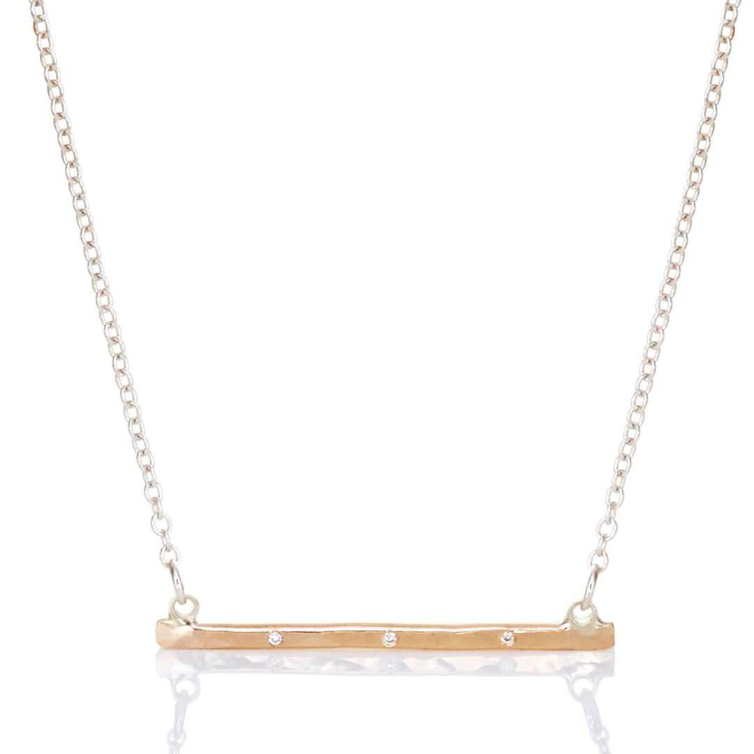 Gold Bar Necklace with Diamond Trio | Marjorie Victor Jewelry
