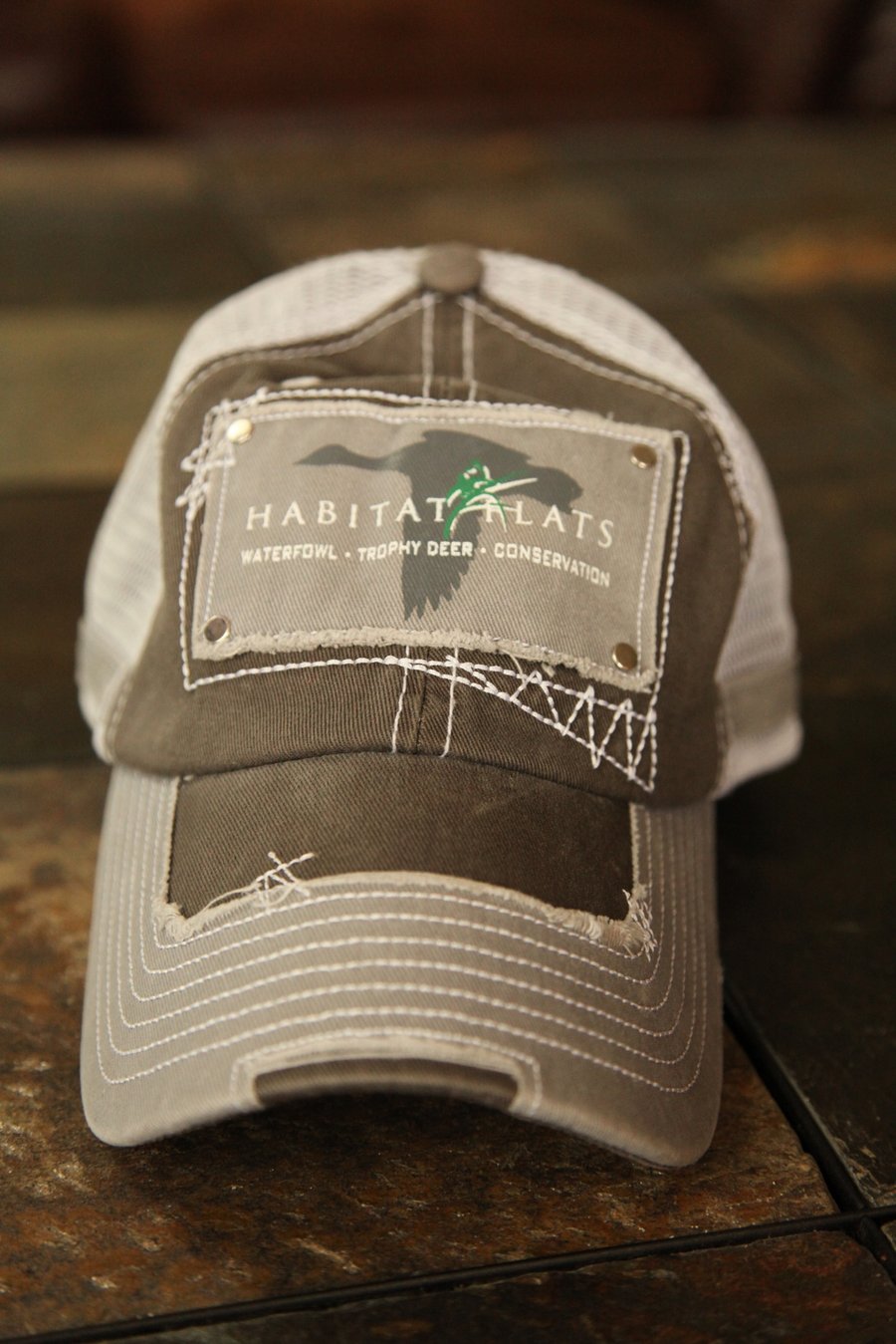 Image of Distressed Stitching Slate Trucker Hat