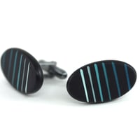 Image 1 of black ombre stripe oval cufflinks