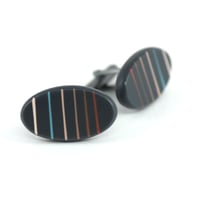 Image 3 of black ombre stripe oval cufflinks