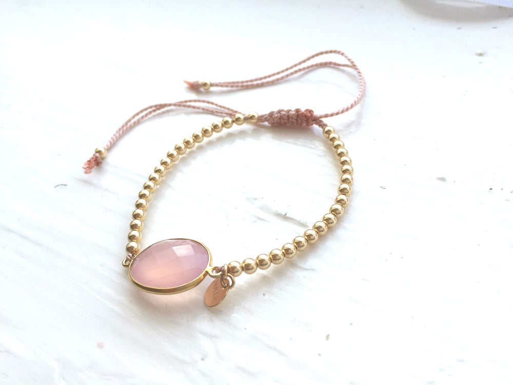 Image of Bezel Dazzle Big Sweetheart bracelet w/ Pink Chalcedony