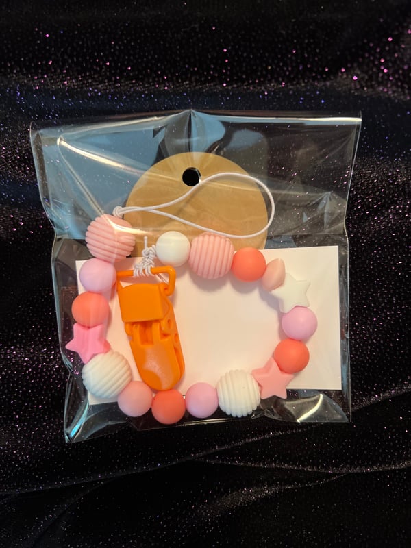 Image of 12" Light Pink Silicone Bead Pacifier Clip