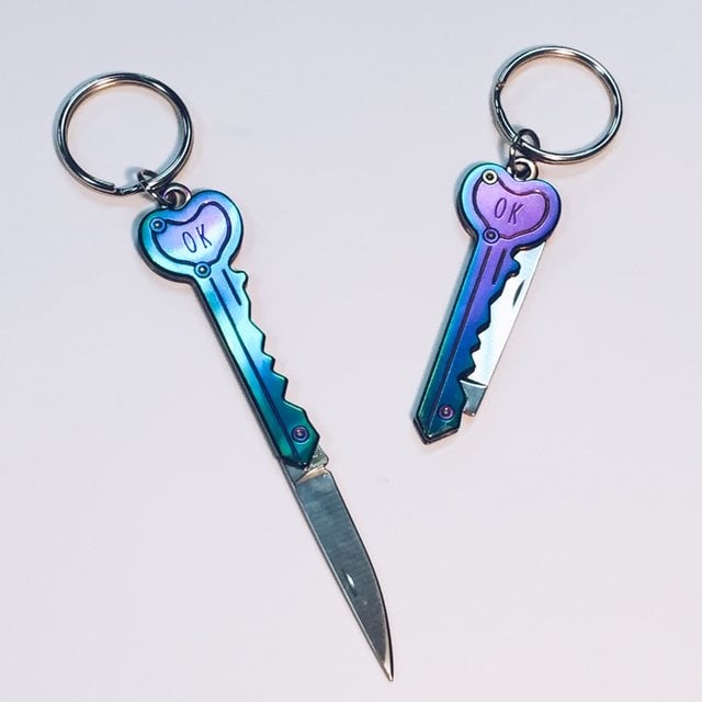 Image of ok heart keyblade keychain // rainbow