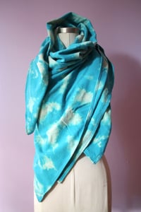 Image of Sky Blue Scarf, Hand Dyed on Raw Silk, "Condensed Clouds" Pattern