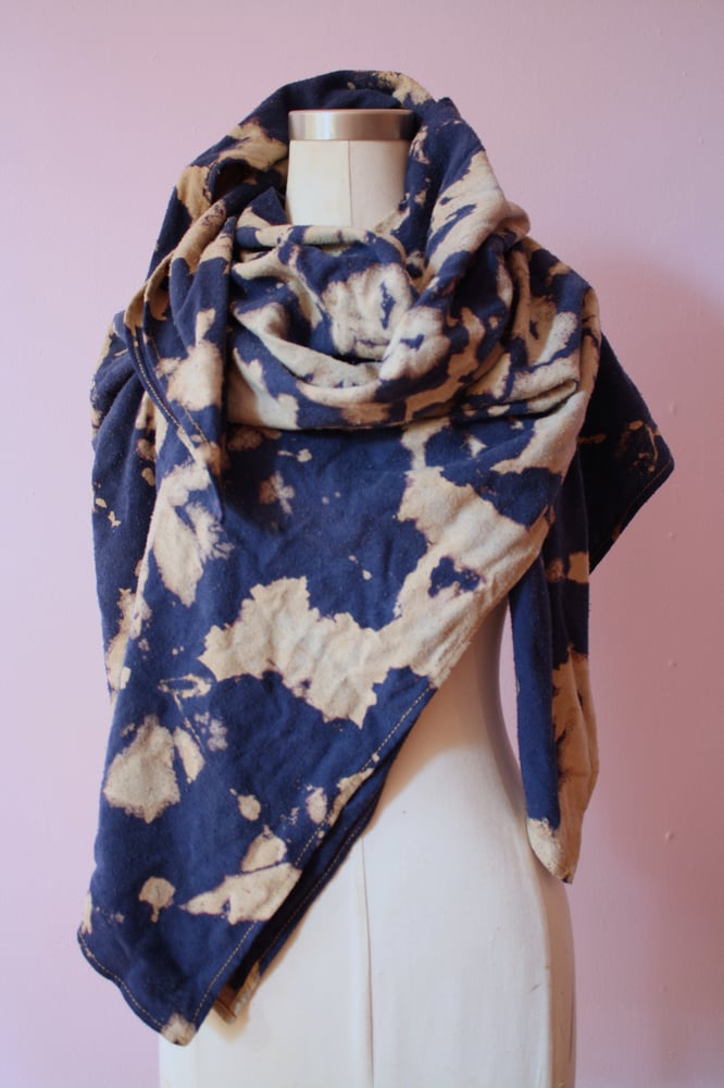 Image of Navy Blue Scarf, Hand Dyed on Raw Silk, "Amoeba" Pattern