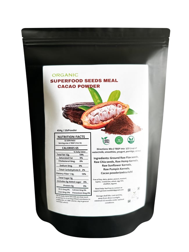 ORGANIC SUPERFOOD SEEDS MEAL CACAO POWDER