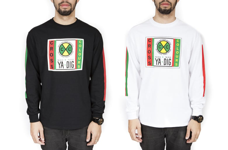 Image of Cross Colours - LABEL LOGO L/S T-SHIRT WITH STRIPE SLEEVES