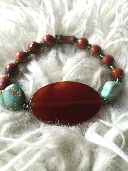 Image of Purify and Align <3 Carnelian and Raw Turquoise and Red Jasper Bracelet