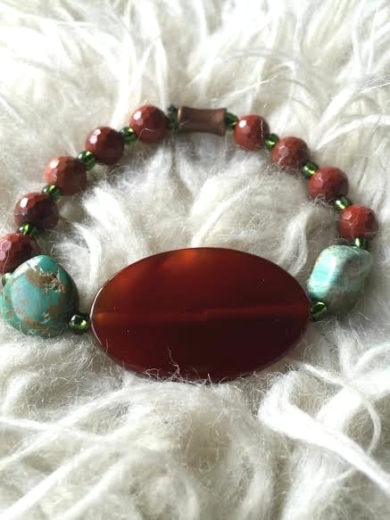 Image of Purify and Align <3 Carnelian and Raw Turquoise and Red Jasper Bracelet