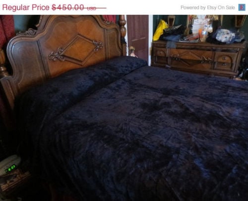 Image of VINTAGE 1960S GOTHIC BLACK VELVET BEDSPREAD