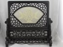 Image of CHINESE TABLE SCREEN WITH JADE PLAQUE OF BIRDS & LEAVES