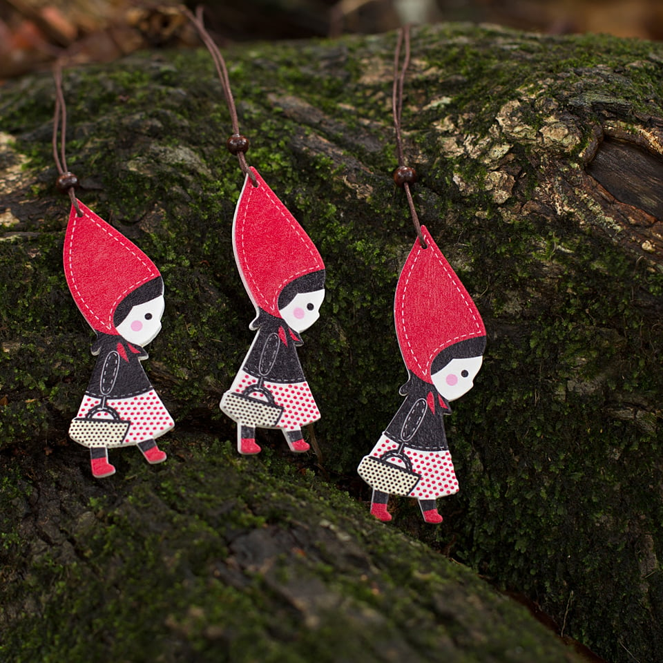 Image of Red Riding Hood Wooden Pendant Necklace 
