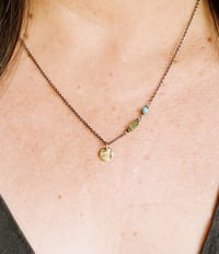 Image 11 of 22k gold tudor rose charm necklace with turquoise and tourmaline by peaces of indigo