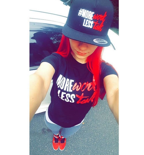 Image of #MoreWorkLessTalk | SnapBack Hat | Black w White & Red Letters
