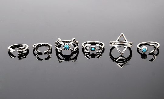 Image of 6 Piece moon arrow ring set