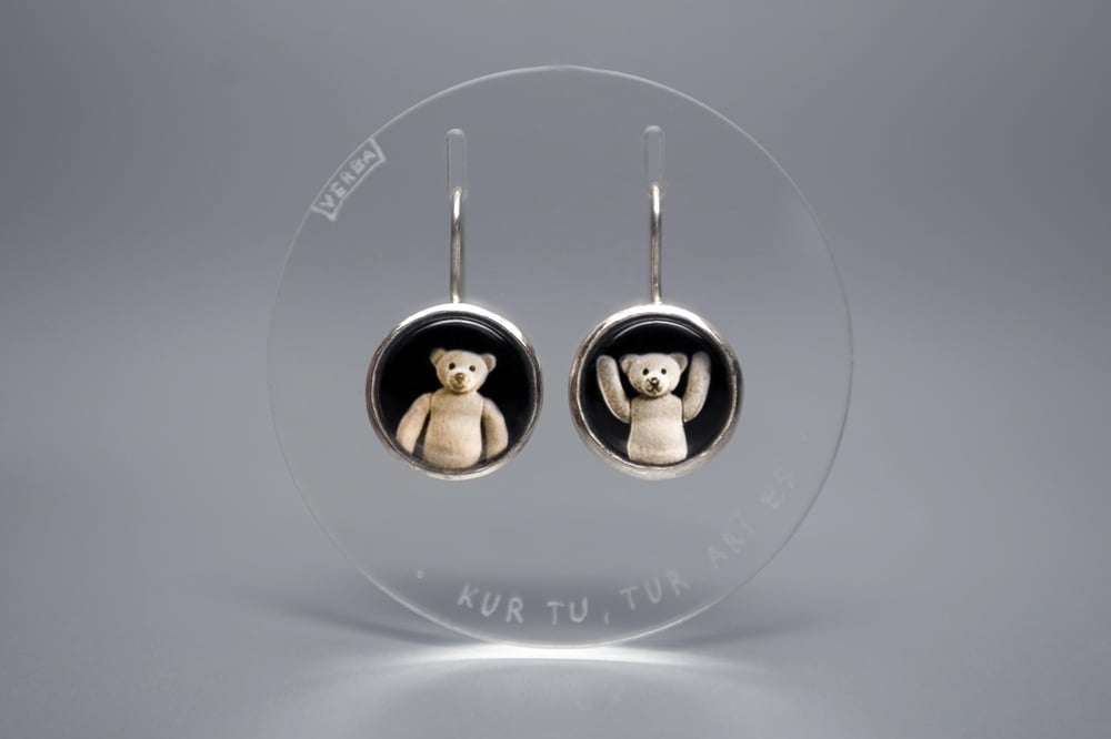 Image of "Where you are, there.." teddy-bears silver earrings with photos, rock crystal  · UBI TU, IBI.. ·