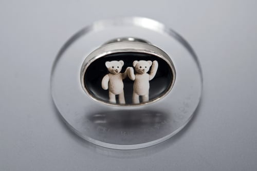Image of "Whatever happens" teddy-bear’s silver ring with photo and rock crystal  · UTQUMQUE RES.. ·