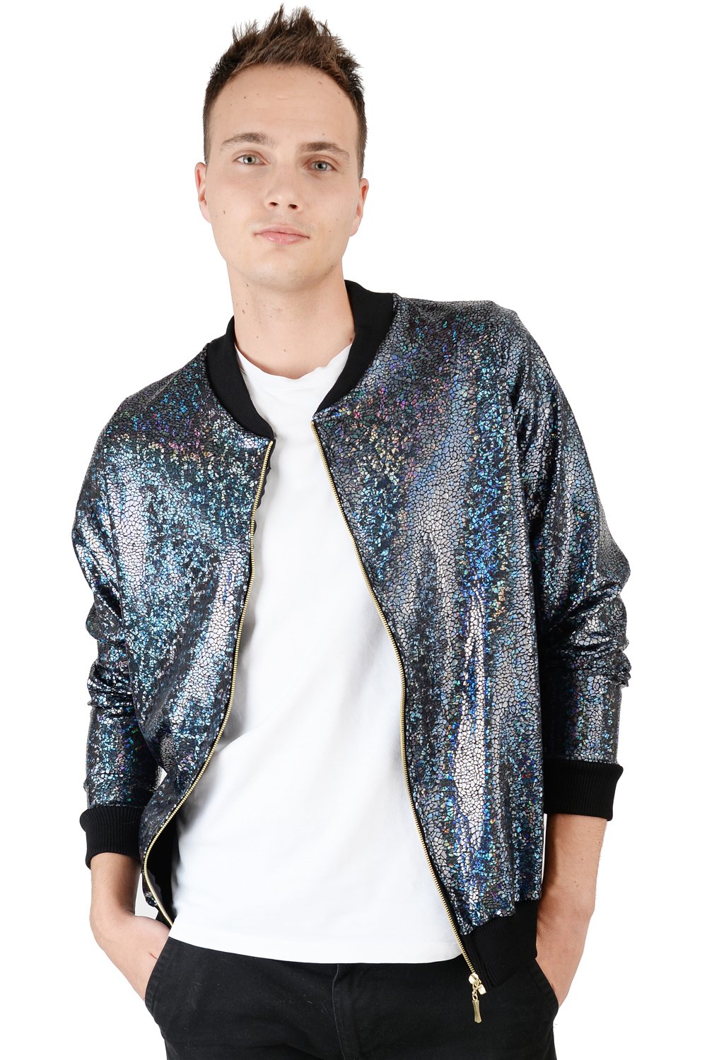Image of Mens Black Disco Bomber Jacket