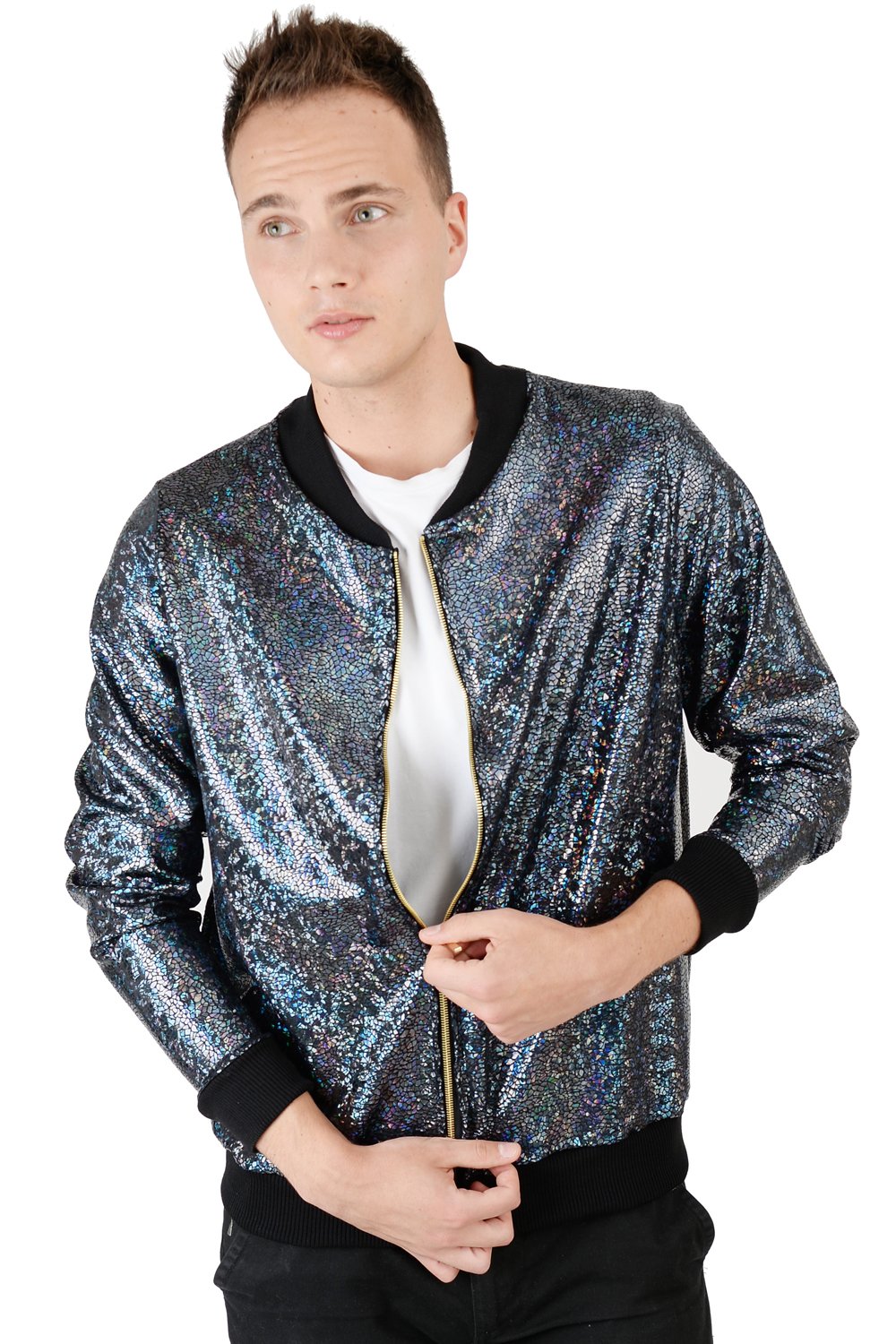 Image of Mens Black Disco Bomber Jacket