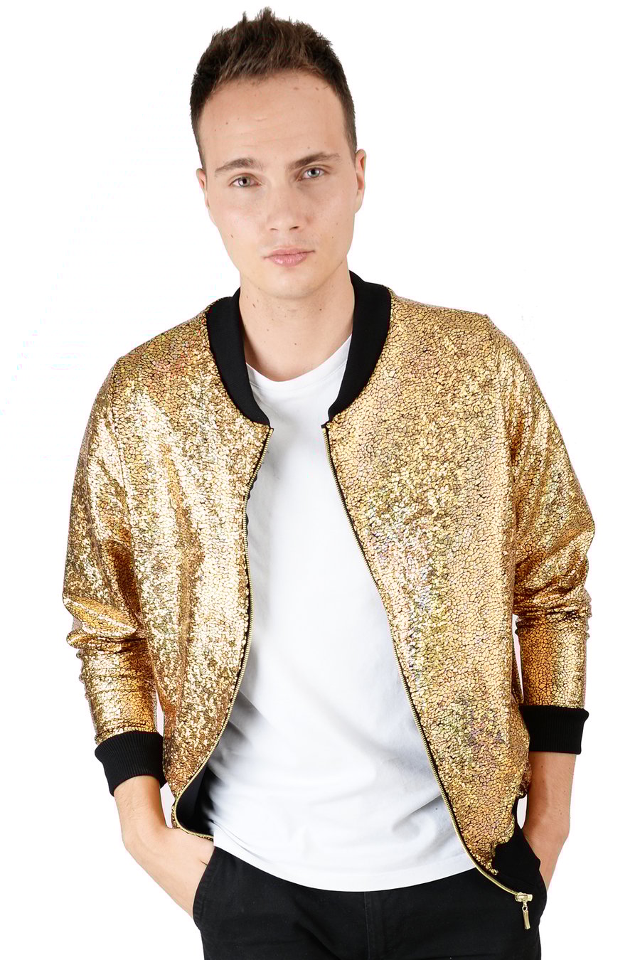Image of Mens Gold Disco Bomber Jacket