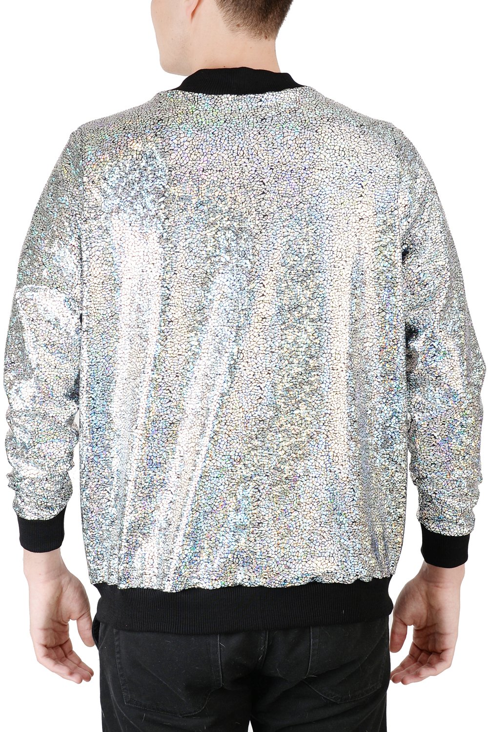 Image of Mens Silver Disco Bomber Jacket