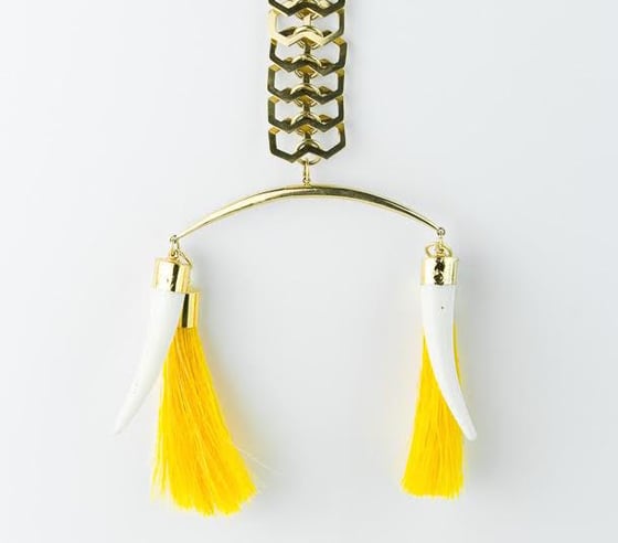 Image of Yellow horsehair and bone tusk necklace