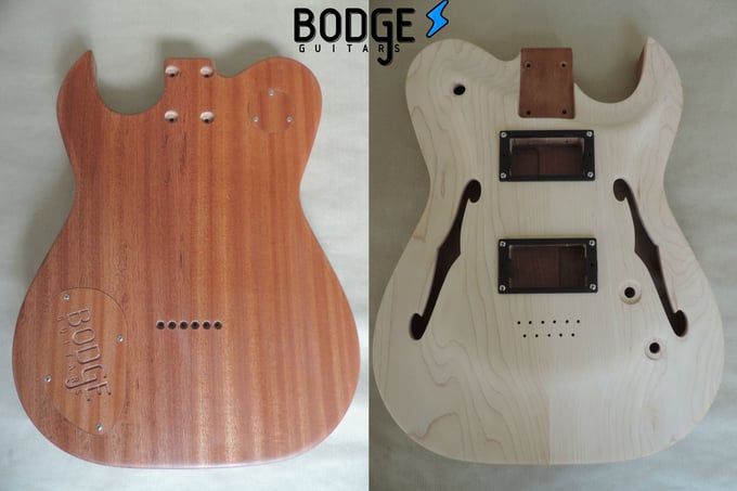 Image of double F hole, carved Maple top, hollow guitar body