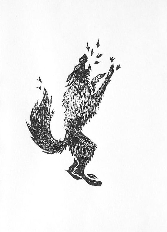 Image of "The Wolf of Latent" - Original Linocut Print