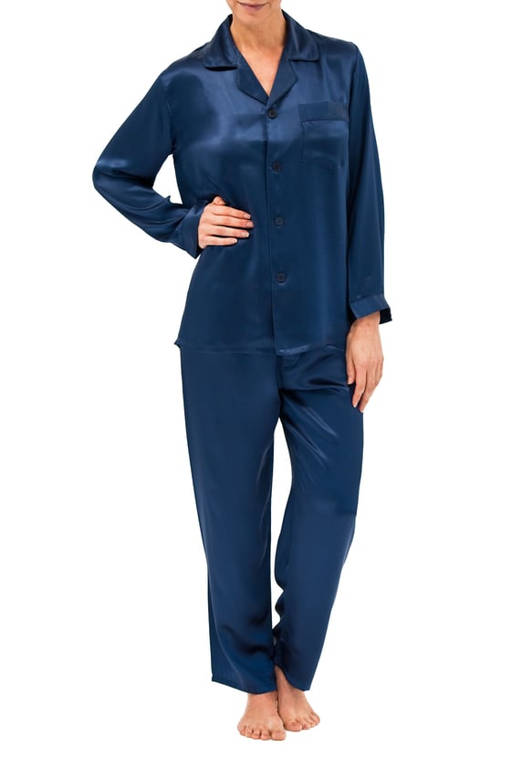 Image of Silk Pyjamas - Navy