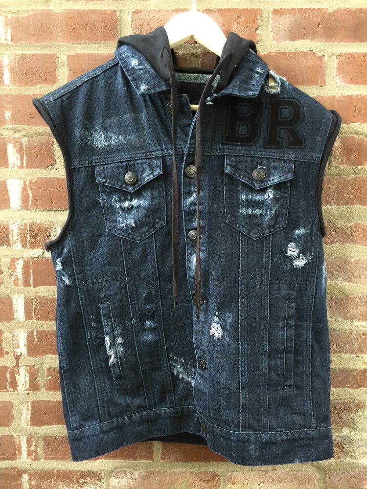 Distressed black denim vest on sale