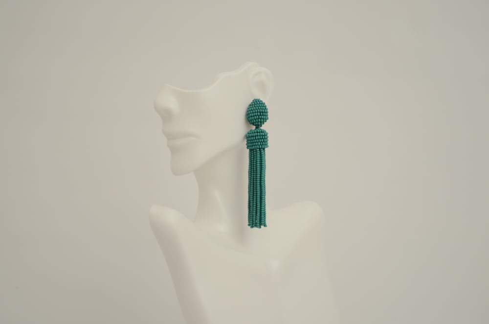 Image of Green Long Tassel Earrings