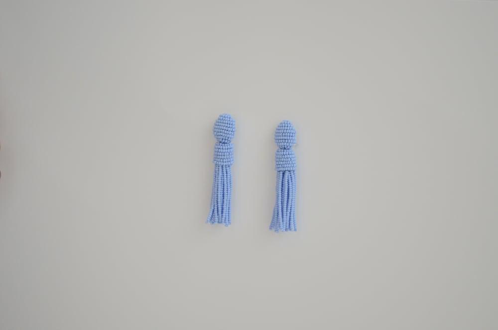 Image of Sky Blue Short Tassel Earrings
