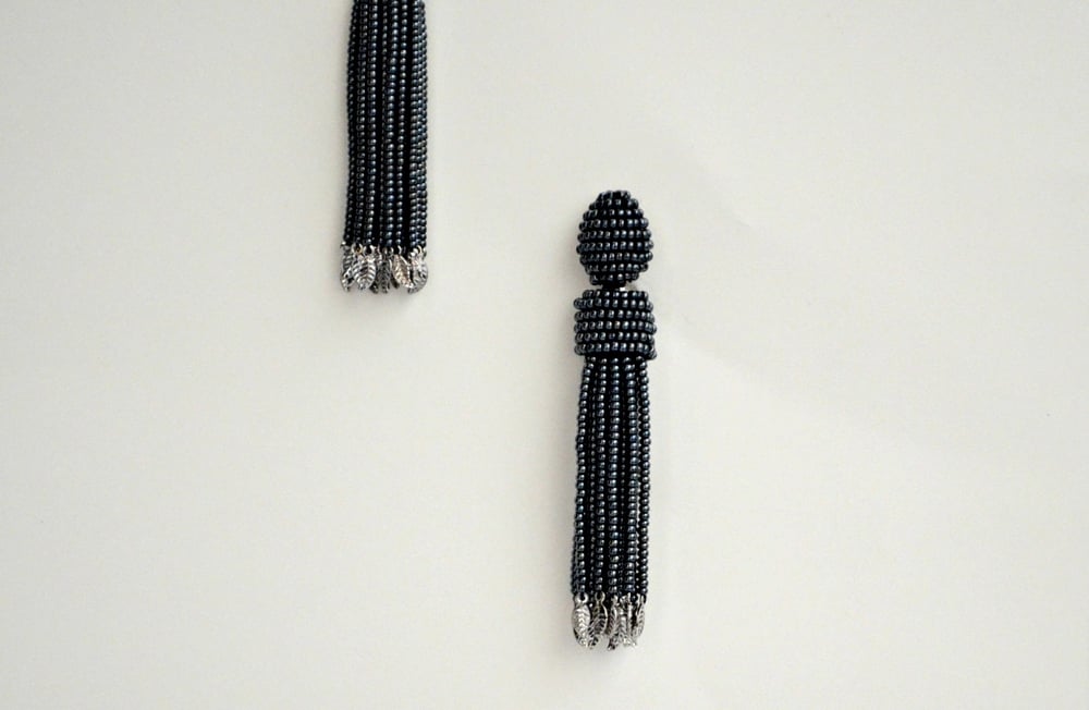 Image of Gunmetal Long Tassel Earrings 