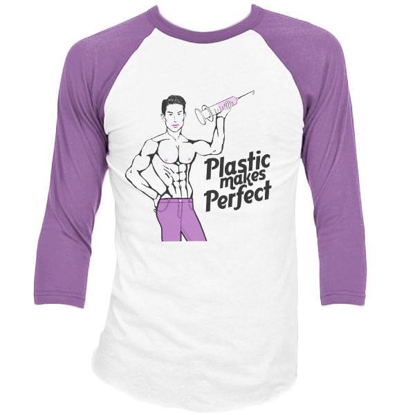 Image of OFFICIAL JUSTIN JEDLICA CARICATURE “PLASTIC MAKES PERFECT” BASEBALL TEE