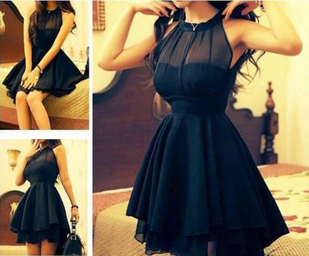 Image of Mesh Front Cute Slim Dress For Women Black