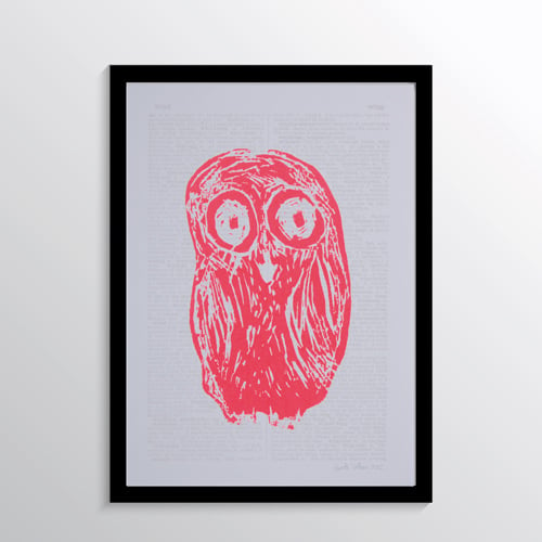 Image of OWL screen print on silver dictionary