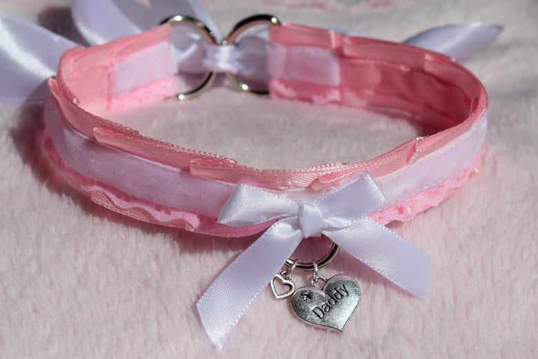 Image of White and Pink Heart charm Collar
