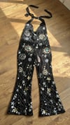 sparkly embellished cosmic, star, sun and moon sequin details tulle and black velvet jumpsuit