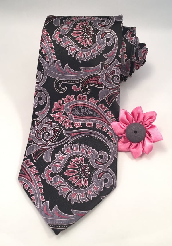 Image of Black, Grey, & Pink Paisley Tie Set