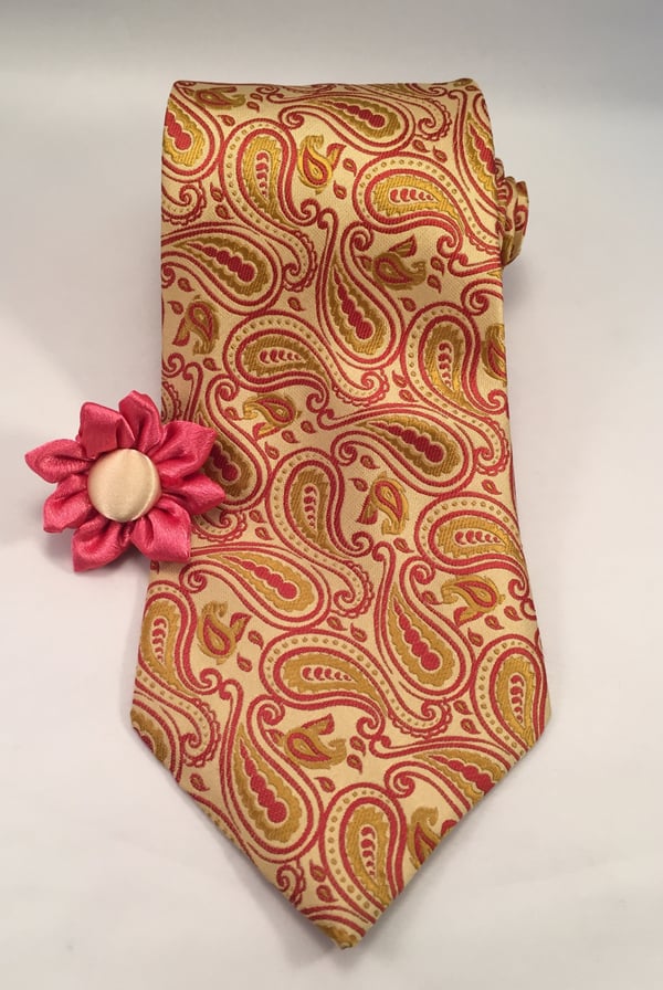 Image of Golden Red Orange Paisley Tie Set