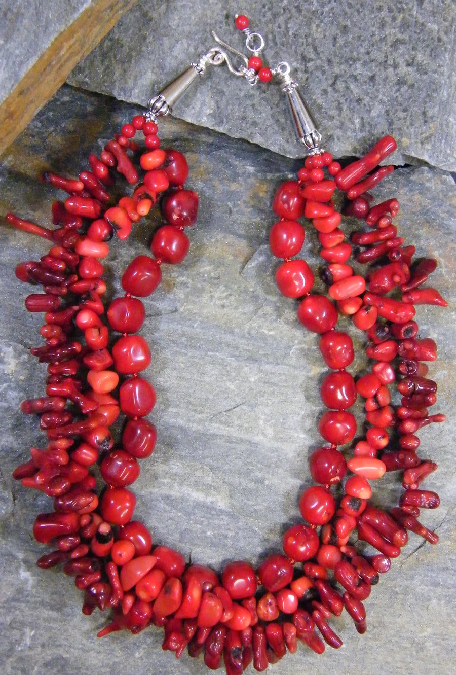 Image of Red Coral Torsade & Earring Set