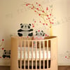 Wall Decal Sticker Pandas Having Fun in Cherry Blossom Field - dd1029