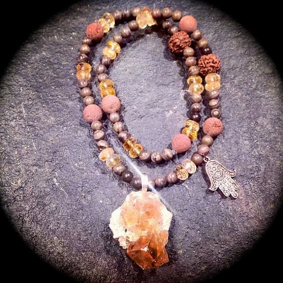 Image of  Fluorite on Muscovite, Jasper, Citrine, Rudraksha, Volcanic Rock, Hamza & Goddess Moon Twin Soul 