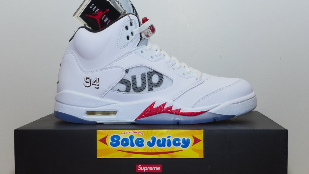 Buy Supreme x Air Jordan 5 Retro 'White' - 824371 101